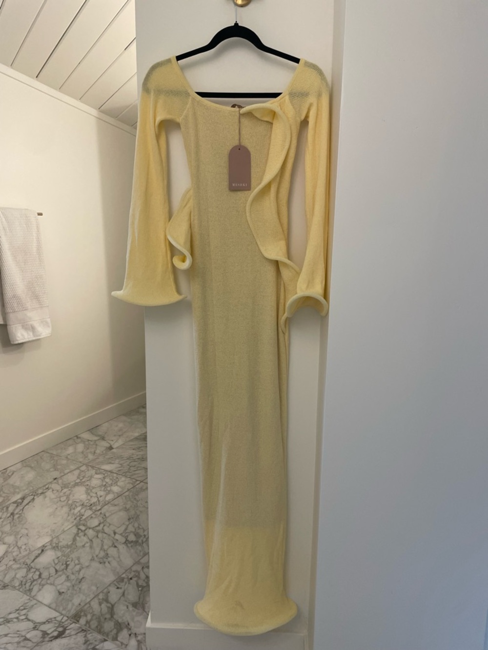 Womens Meshki Sandrine Off Shoulder Knit Maxi Dress in Lemon yellow size S - Picture 4 of 12